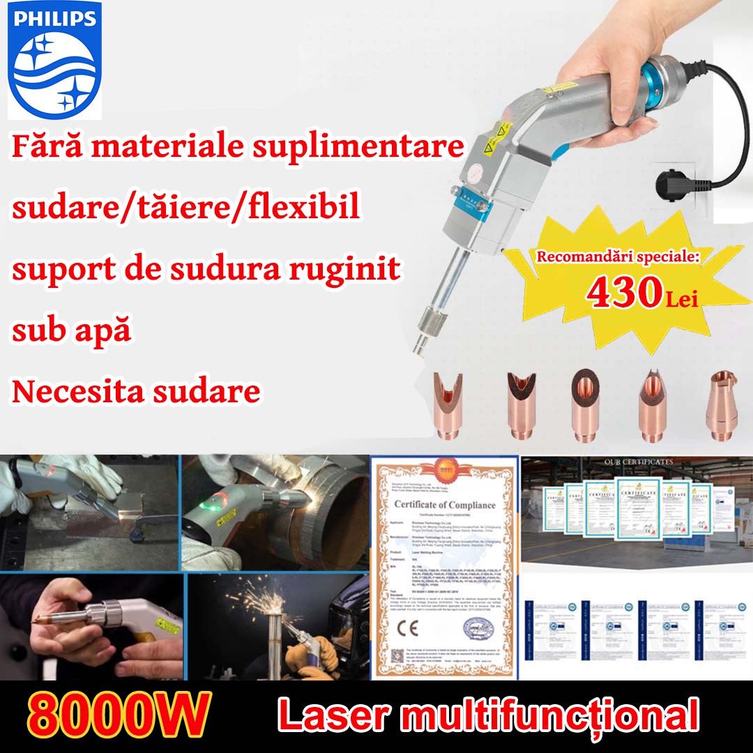 Pistol laser multifunctional 8000W (sudura aur/argint/cupru/fier/aluminiu/otel inoxidabil) grosime de sudura 0-30mm (sudura/taiere/curatare 3 in 1)